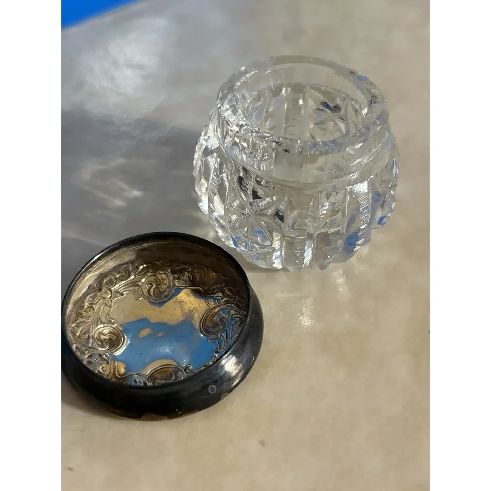 Vintage Cut Glass Vanity Jar With Sterling Silver Lid. See Pics!!